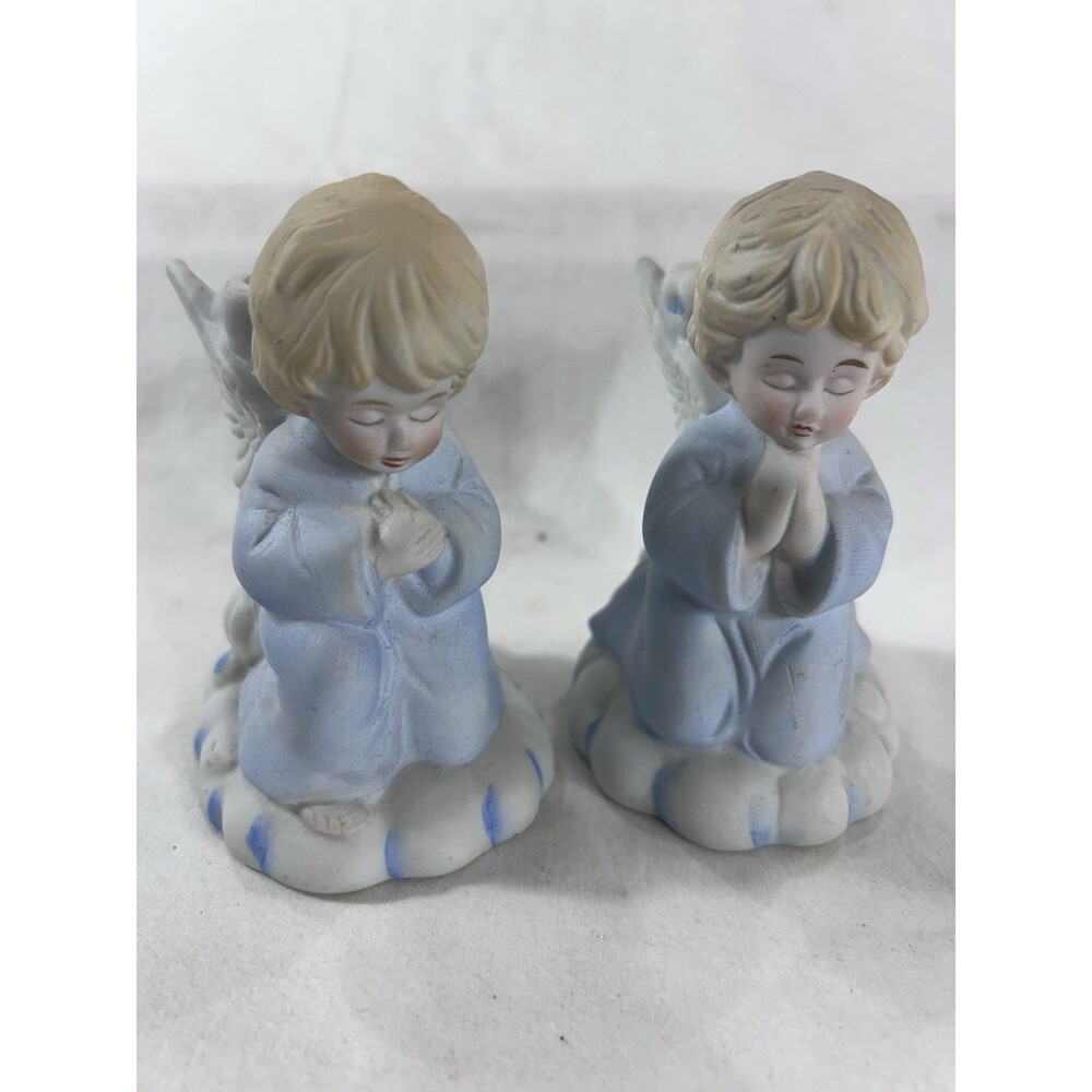 Vintage Praying Angel Taper Candle Holders Set 2 Ceramic Christmas Decor